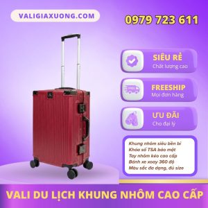 Vali Du Lịch Khung Nhôm Cao Cấp – Màu Đỏ