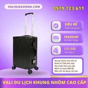Vali Du Lịch Khung Nhôm Cao Cấp – Màu Đen