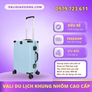 Vali Du Lịch Khung Nhôm Cao Cấp – Màu Xanh Nhạt