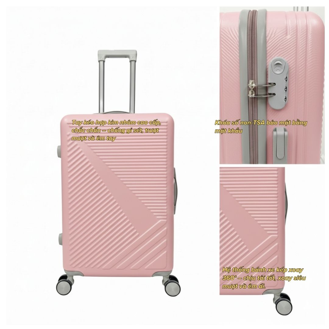 Vali Du Lịch Nhựa Dẻo ABS/PC, khóa số T01 - Màu hồng phấn