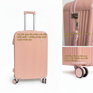 Vali kéo du lịch nhựa ABS/PC màu Hồng Phần cao cấp, hiện đại , khóa TSA bảo mật – CT01