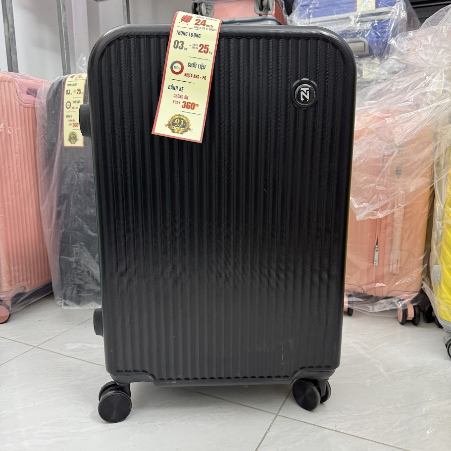 Vali kéo du lịch nhựa ABS/PC màu Đen Size 20/24 cao cấp, hiện đại, khóa TSA bảo mật – CT01