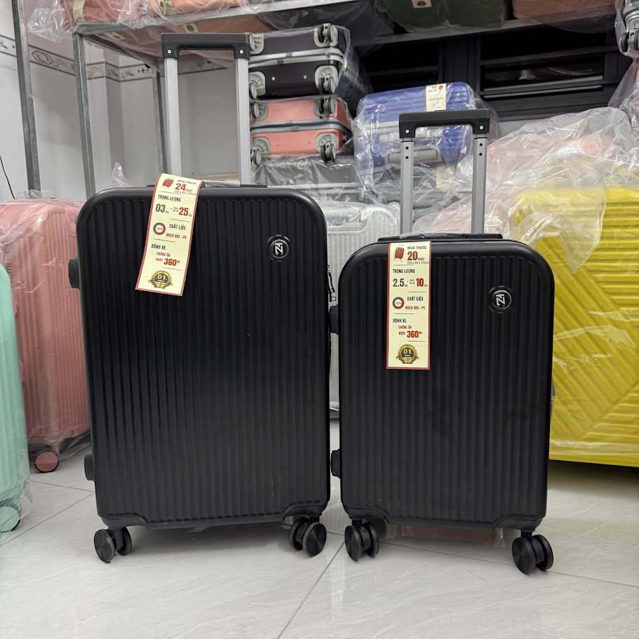 Vali kéo du lịch nhựa ABS/PC màu Đen Size 20/24 cao cấp, hiện đại, khóa TSA bảo mật – CT01